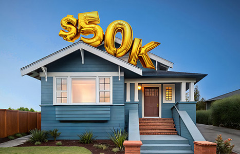 House with a 50K balloon on top